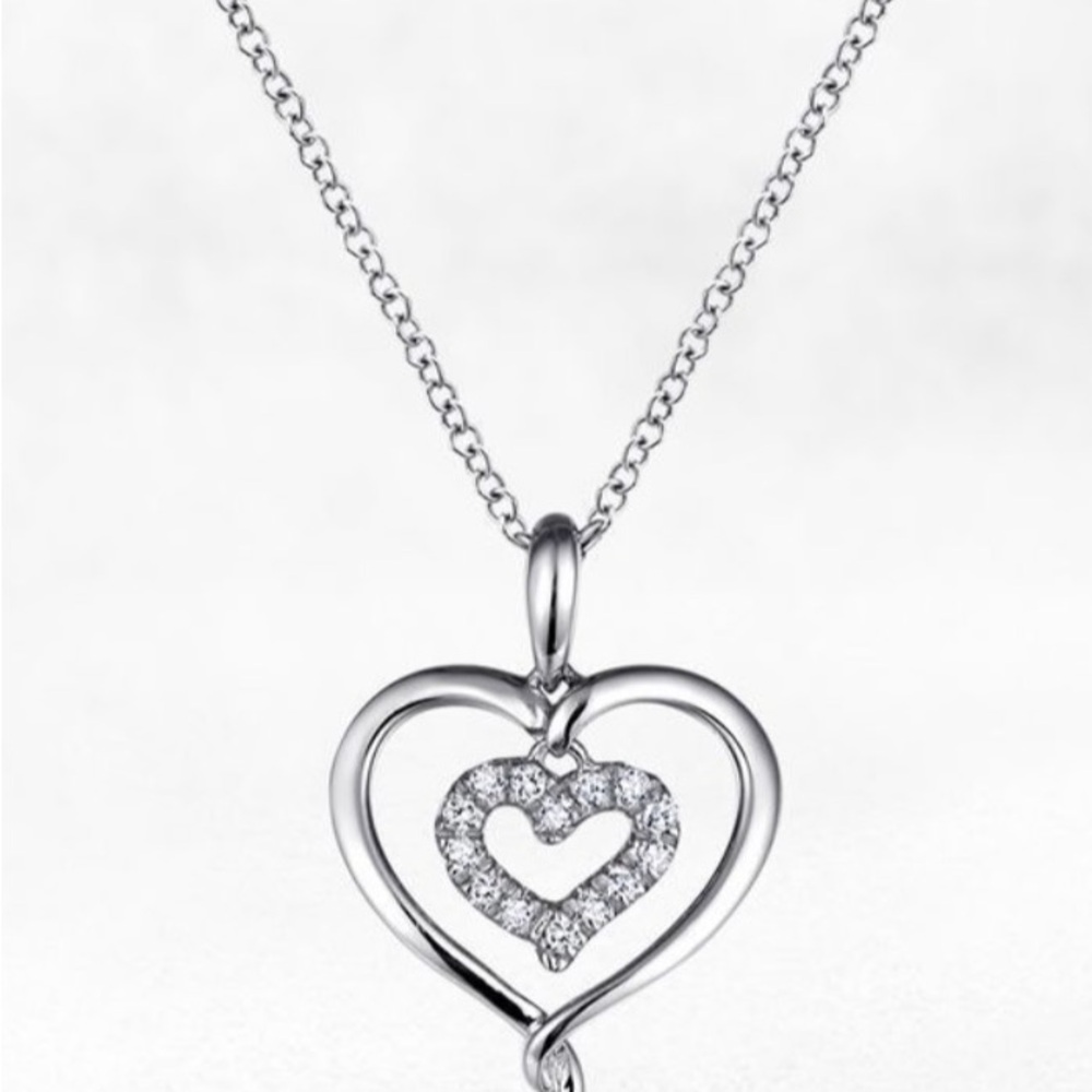 Gabriel & Co. 18” Sterling Silver Diamond Double Heart Pendant Necklace $310